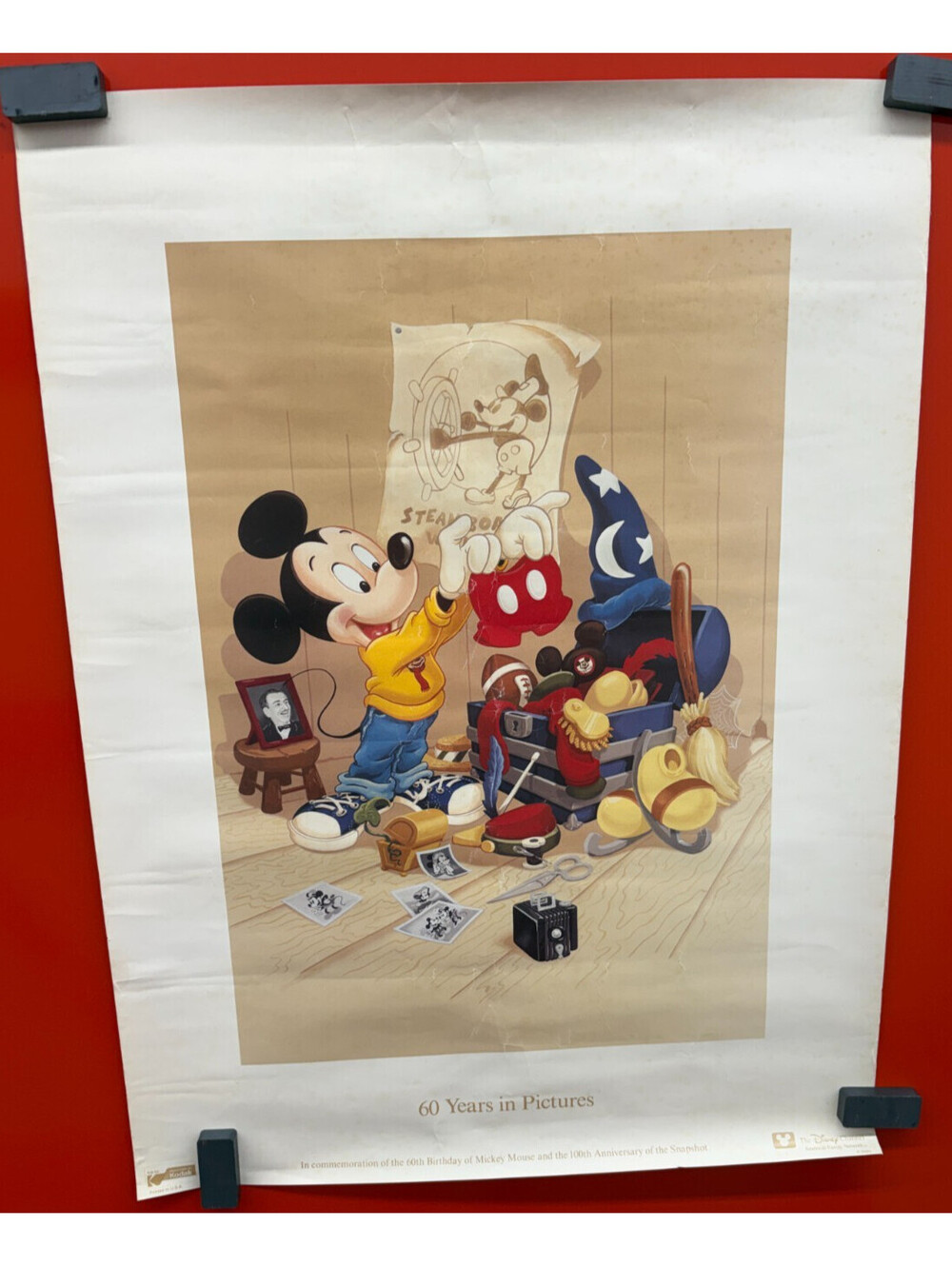 Disney Mickey Mouse 60 Years In Pictures Poster Kodak 1988 Vintage Worn